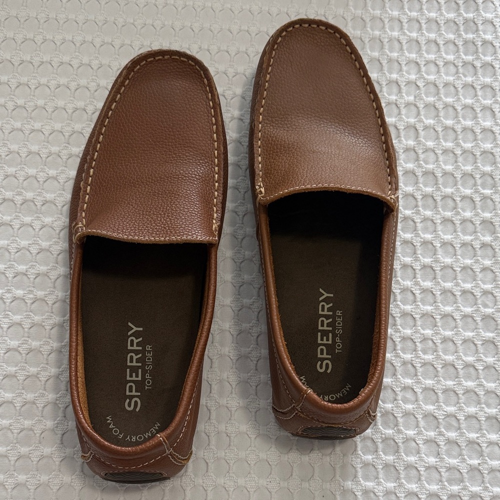 Sperry Men's Brown Pebbled Leather Slip-On Loafers